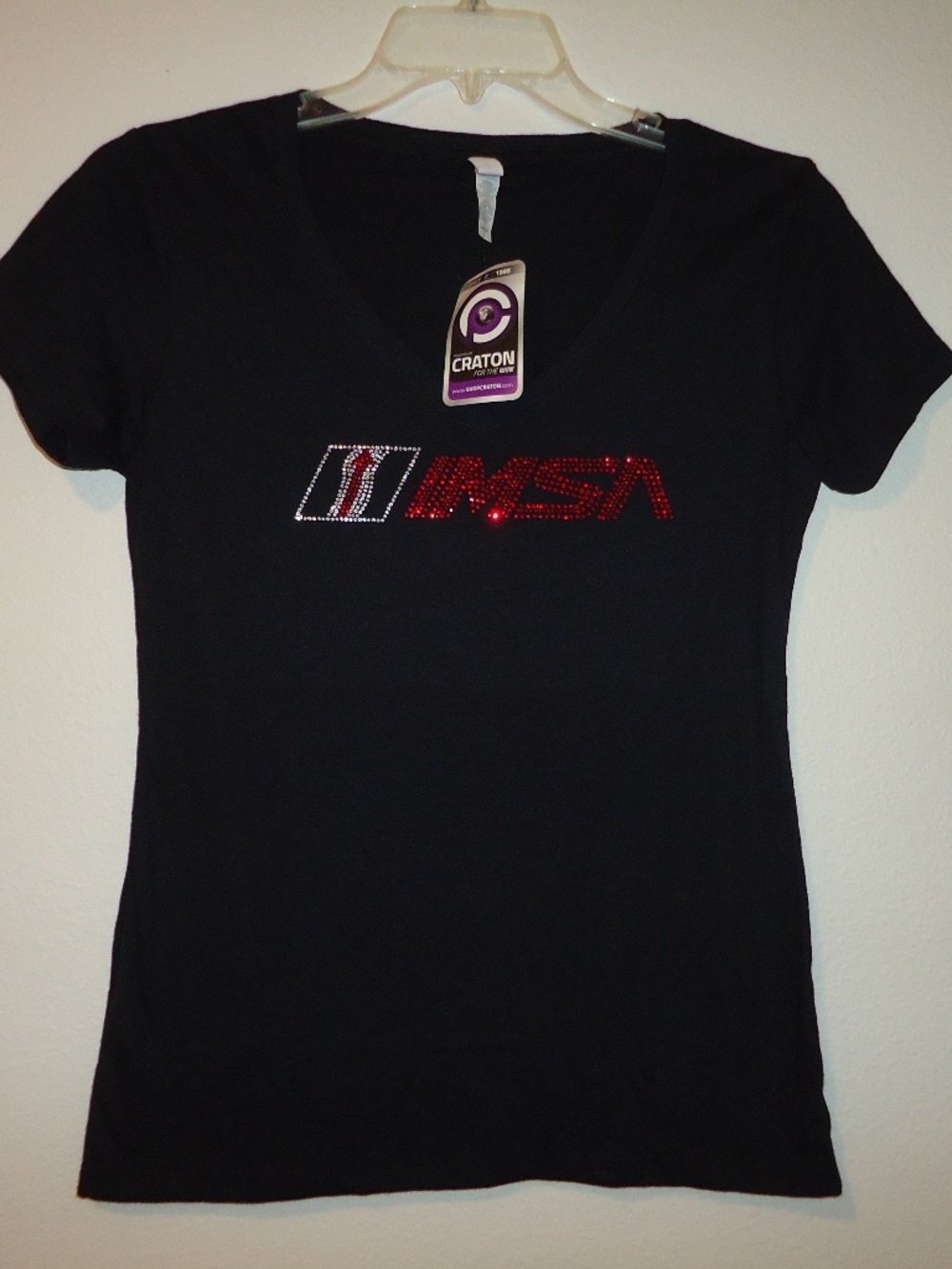 CRATON Women's Black T-Shirt Rhinestones Size-L